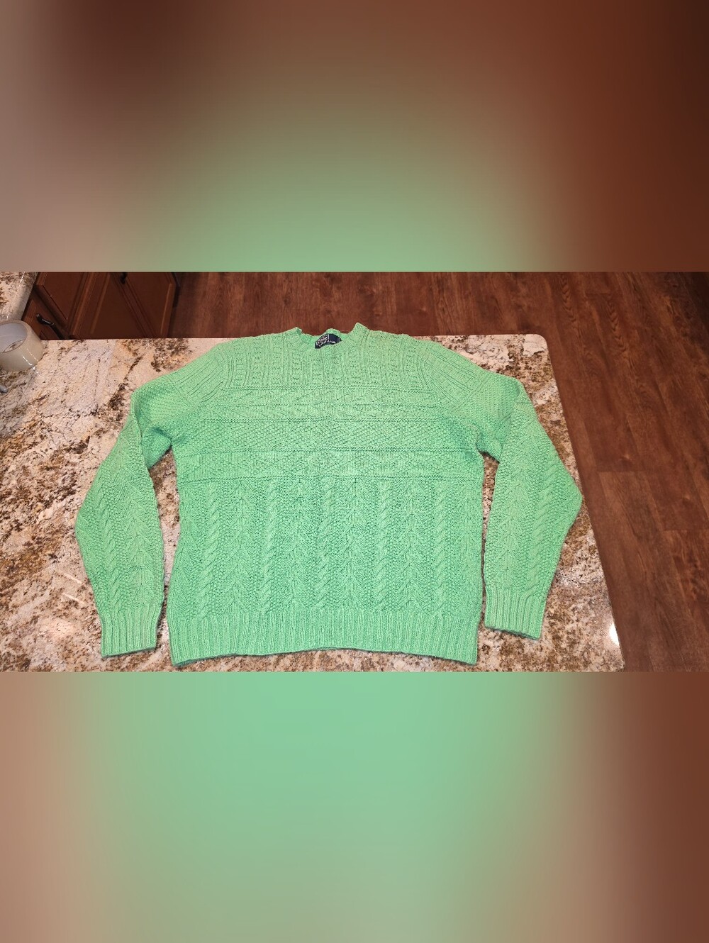 Polo by Ralph Lauren Mint Green Cable-Knit Crewneck Sweater L